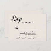 アイボリーテクスチャード結婚式RSVPメニューの選択 出欠カード (正面/裏面)