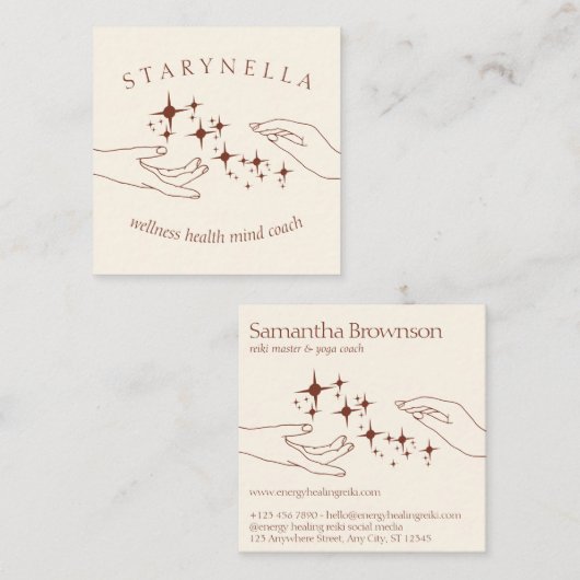 アイボリーテラコッタスターズエナジーハンズ霊気セラピー スクエア名刺 (正面/裏面)