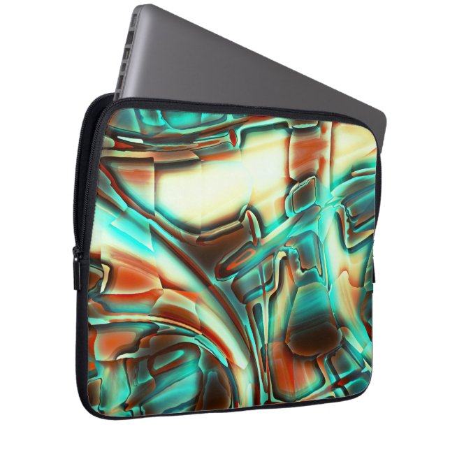 アイボリーデジタル、燃えたトーンとミントフィルム ラップトップスリーブ (正面右)