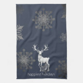 アイボリートナカイのクリスマス | ブルー キッチンタオル (縦)