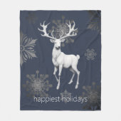 アイボリートナカイのクリスマス | ブルー フリースブランケット (正面)