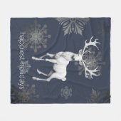 アイボリートナカイのクリスマス | ブルー フリースブランケット (正面(横))
