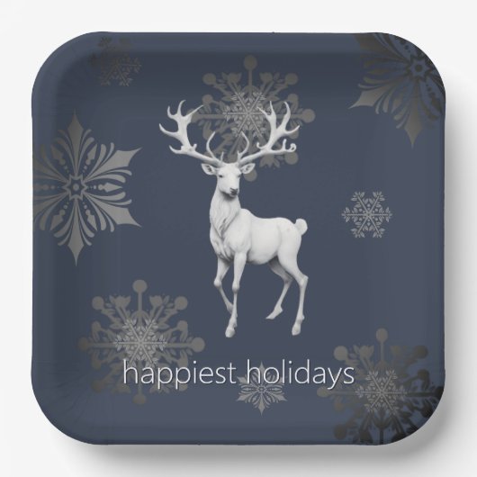 アイボリートナカイのクリスマス | ブルー ペーパープレート (正面)