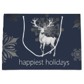 アイボリートナカイのクリスマス | ブルー ラージペーパーバッグ (正面)