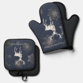 アイボリートナカイのクリスマス | ブルー 鍋つかみ&鍋敷きセット (正面/裏面)