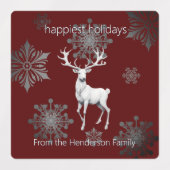 アイボリートナカイのクリスマス | 赤パーソナライズされた ラベル (デザイン1)