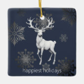 アイボリートナカイのクリスマス | 青い写真 セラミックオーナメント (正面)