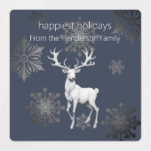 アイボリートナカイのクリスマス | 青パーソナライズされた ラベル (デザイン2)