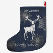 アイボリートナカイのクリスマス | 青パーソナライズされた ラージクリスマスストッキング (裏面)