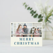 アイボリーネービーブルー文字メリークリスマスフォトコラージュ ポストカード (スタンド正面)