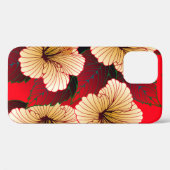 アイボリーハイビスカスの花の継ぎ目のない模様を赤に塗る Case-Mate iPhoneケース (裏面 (横))