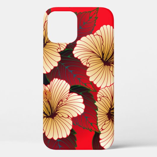 アイボリーハイビスカスの花の継ぎ目のない模様を赤に塗る Case-Mate iPhoneケース (裏面)