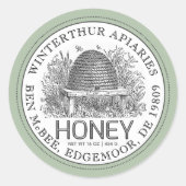 アイボリーハニージャールラベル(ヴィンテージスケッチ)セージ縁ど ラウンドシール (正面)