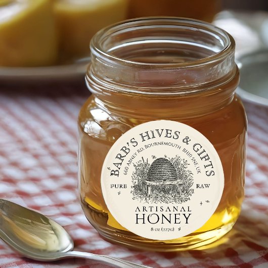 アイボリーハニーラベルヴィンテージ串とミツバチ ラウンドシール