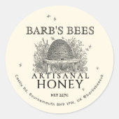 アイボリーハニーラベルヴィンテージ串とミツバチ ラウンドシール (正面)