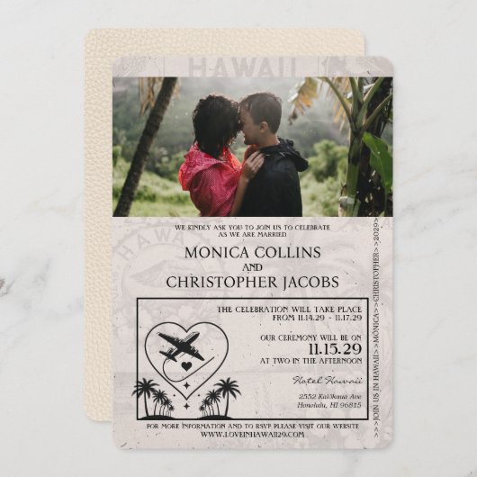 アイボリーハワイパスポート結婚式招待状 招待状 (正面/裏面)