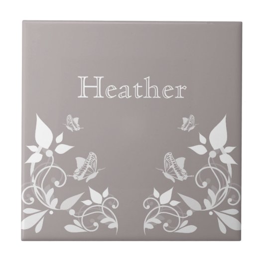アイボリーバタフライフローラタイル タイル (正面)