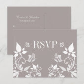 アイボリーバタフライフローラRSVPポストカード インビテーションポストカード (正面/裏面)