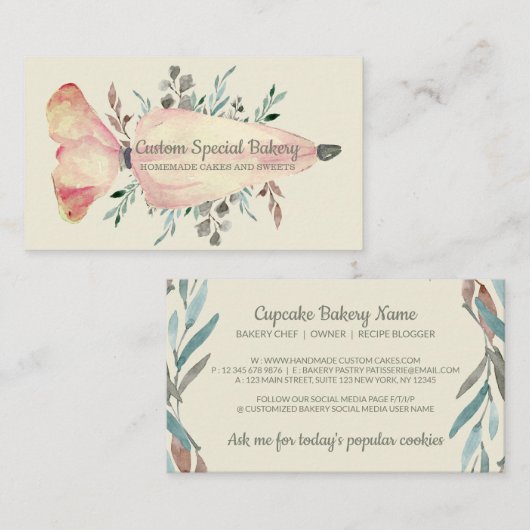 アイボリーバニラベーカリーフラワーズケーキペストリー 名刺 (正面/裏面)