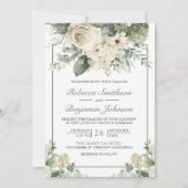 アイボリーバラセージ緑のフローラ写真QRコード結婚s 招待状 (正面)