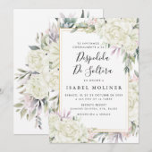 アイボリーバラフローラ金ゴールドスペインのブライダルシャワー 招待状 (正面/裏面)