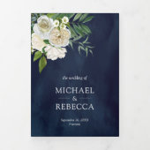 アイボリーバラ植物写真ネイビーブルー結婚ズ 三つ折り招待状 (カバー)