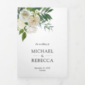 アイボリーバラ植物写真白フローラ結婚ズ 三つ折り招待状 (カバー)