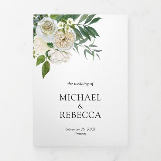 アイボリーバラ植物写真白フローラ結婚ズ 三つ折り招待状 (カバー)