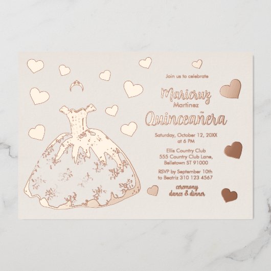 アイボリーバラ金ゴールドハートキンセアニラ招待状 箔シーズンカード (正面)