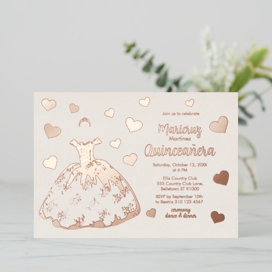 アイボリーバラ金ゴールドハートキンセアニラ招待状 箔シーズンカード (立ち正面)