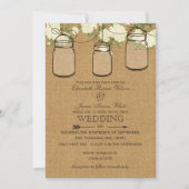 アイボリーバラburlap mason jar wedding招待 招待状 (正面)