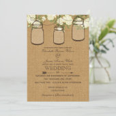 アイボリーバラburlap mason jar wedding招待 招待状 (スタンド正面)