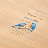 アイボリーパステルロベバーズロマンチック結婚ブルーバード アクリル招待状 (レイダウン)