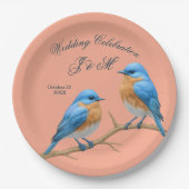 アイボリーパステルロベバーズロマンチック結婚ブルーバード ペーパープレート (正面)
