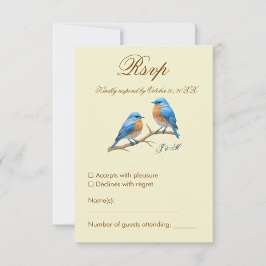 アイボリーパステルロベバーズロマンチック結婚ブルーバード 出欠カード (正面)