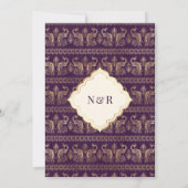 アイボリーパープルピーコックアナンドカラジシーク結婚ズ 招待状 (裏面)