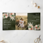 アイボリーパーム自然フローラパンパスセージグリーン結婚ズ 三つ折り招待状 (内部)