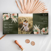 アイボリーパーム自然フローラパンパスセージグリーン結婚ズ 三つ折り招待状