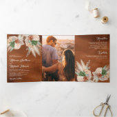 アイボリーパーム自然フローラパンパステラコッタ結婚ズ 三つ折り招待状 (内部)