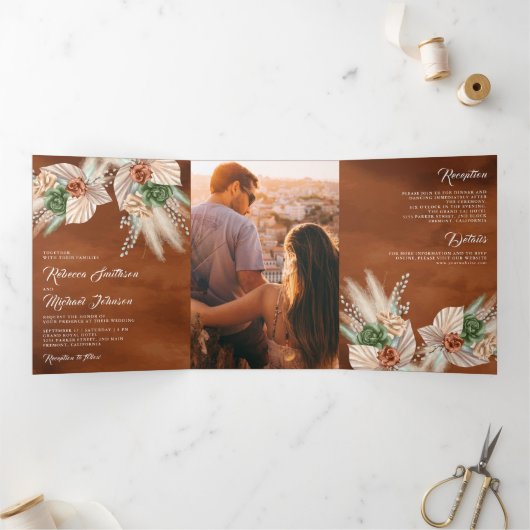 アイボリーパーム自然フローラパンパステラコッタ結婚ズ 三つ折り招待状 (内部)