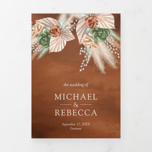 アイボリーパーム自然フローラパンパステラコッタ結婚ズ 三つ折り招待状 (カバー)