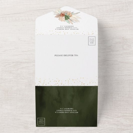 アイボリーパーム アースィ フローラル パンパス セージグリーン ウェディング オールインワン招待状 (外側)