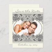 アイボリービクトリアンペイズリー写真の日付を保存する 案内ポストカード (正面/裏面)