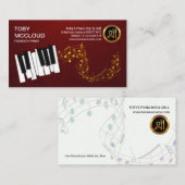 アイボリーピアノ鍵金ゴールド音楽ノート 名刺 (正面/裏面)