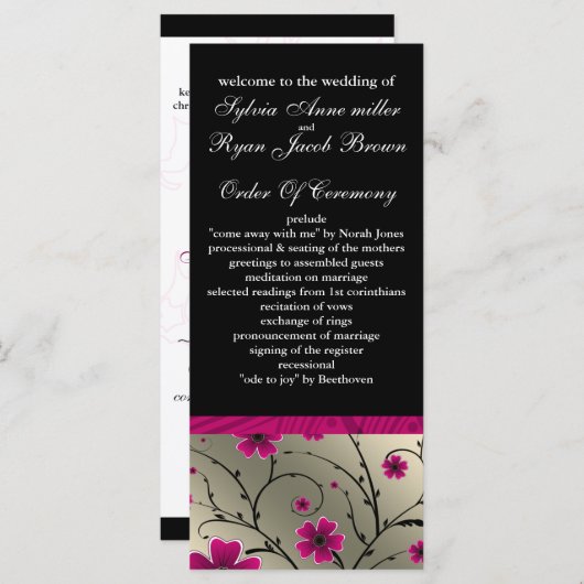 アイボリーピンクとブラックのフローラ結婚式 プログラム (正面/裏面)