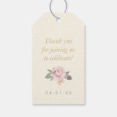 アイボリーピンクと金ゴールドフローラボホ結婚のモノグラム ギフトタグ (裏面)