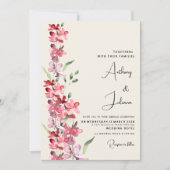 アイボリーピンクのブルゴーニュのミントグリーン結婚フローラ 招待状 (正面)