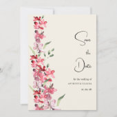 アイボリーピンクのブルゴーニュのミントフローラ日付を保存 招待状 (正面)