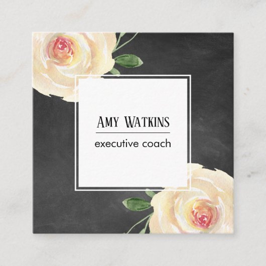 アイボリーピンクウォーター色バラシャルボード背景 スクエア名刺 (正面)
