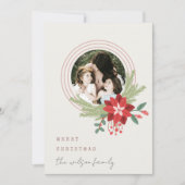 アイボリーピンククリスマスオーナメントフォトポインセチア シーズンカード (正面)